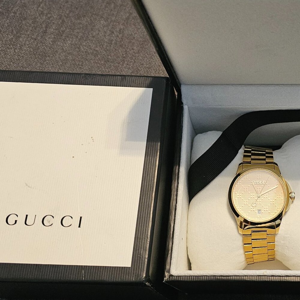 NEW GUCCI G-Timeless Unisex Watch YA126461A Gold Tone Pattern Dial